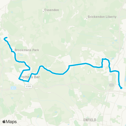 Central Connect Bus Sta - Welham Green Railway Sta map
