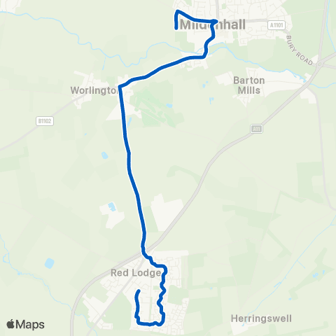 Coach Services Mildenhall Hub - Blackberry Way map