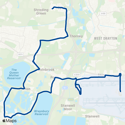 Diamond Bus South East Post Office - Heathrow Central Bus Sta map