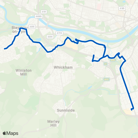 Gateshead Central Buses  map