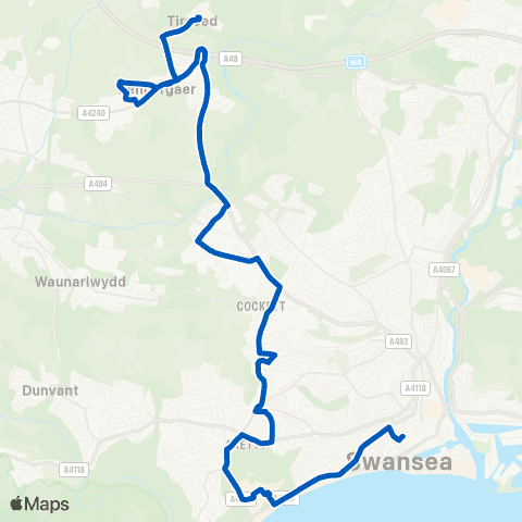 DANSA Tircoed Terminus - Swansea Bus Sta Stand T map