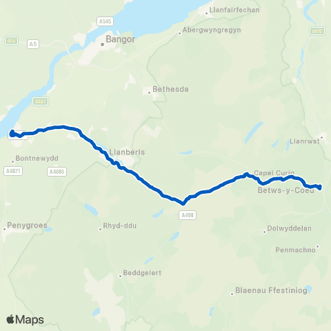 Gwynfor Coaches Caernarfon Bus Sta Stand B - Betws-Y-Coed Railway Sta map