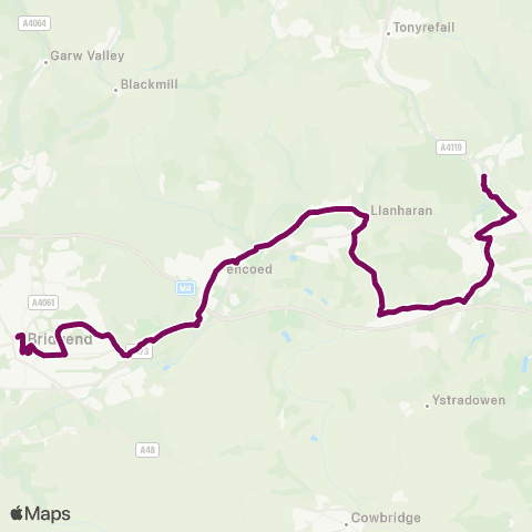 Adventure Travel Royal Glamorgan Hosp - Bridgend Bus Sta Stand 1 map