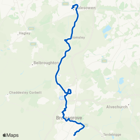 Kevs Cars and Coaches Bromsgrove Railway Sta - Halesowen Bus Sta map