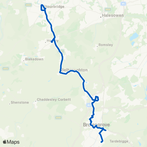 Kevs Cars and Coaches Stourbridge Interchange - Bromsgrove Railway Sta map