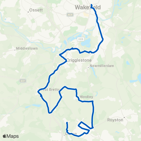 Globe Holidays Wakefield Bus Sta - Woolley Colliery Rd / Bluebell Rd map