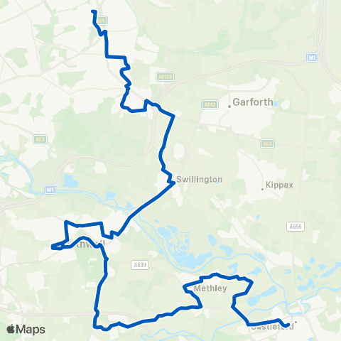 Connexions Buses Woodlesford Co-Op - Castleford Bus Sta map