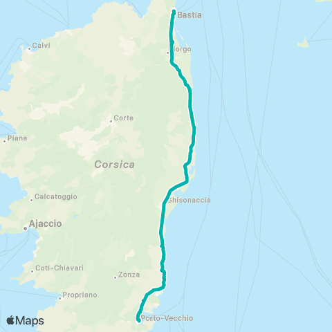 Autocars de Corse du Sud Portivechju / Aleria / Bastia map