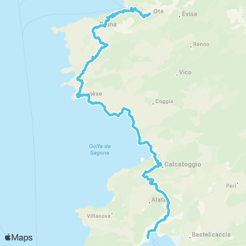 Autocars de Corse du Sud Ota / Portu / Sagone / Aiacciu map