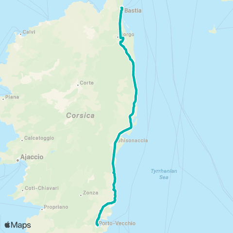 Autocars de Haute-Corse Portivechju / Aleria / Bastia map