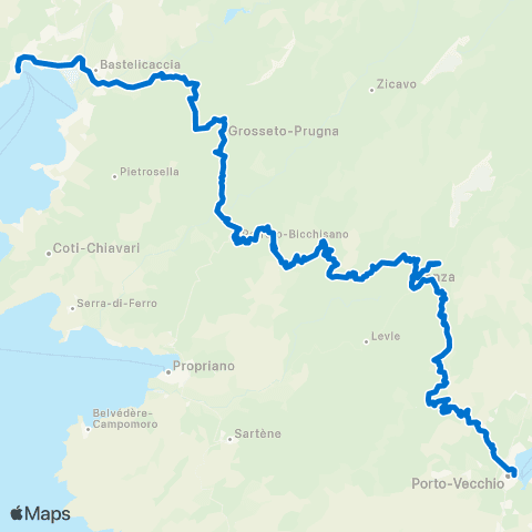 Autocars de Haute-Corse Portivechju / Zonza / Audde / Pitretu / Aiacciu map