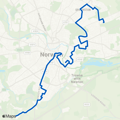 Our Bus St Stephens Street - Keswick Hall Road map