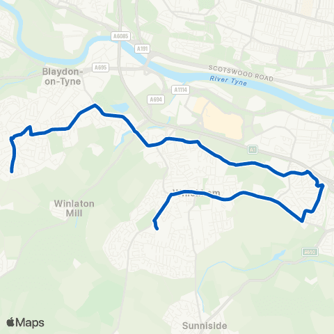 Stanley Travel Whickham Sch - Scotland Head-Stephenson Way map
