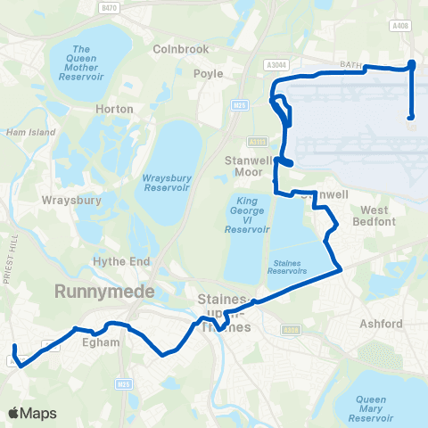 Carlone Buses Elmsleigh Bus Sta - Heathrow Terminal 5 map