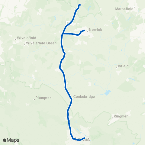 Cuckmere Buses Sheffield Pk Gardens - Sch Hill Bottom map