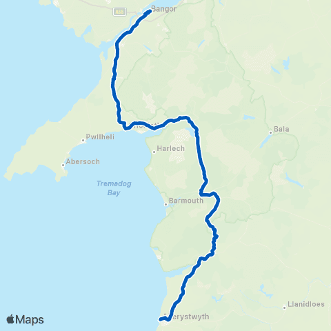 Lloyds Coaches Bangor Bus Sta Stand B - Aberystwyth Bus Sta Stand 4 map