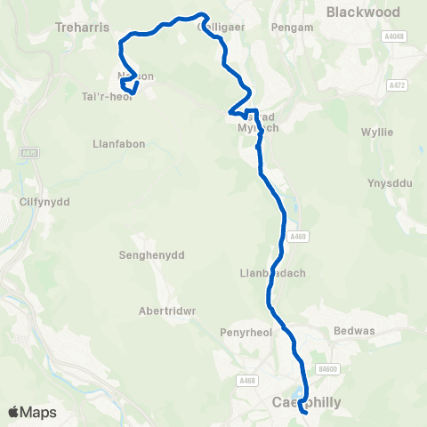 Harris Coaches Caerphilly Interchange Stand 9 - Nelson Bus Sta Stand 1 map