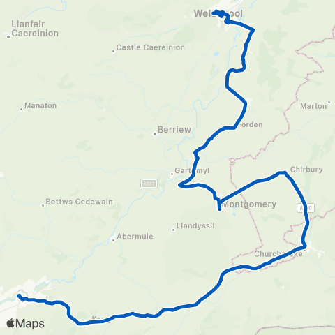 Tanat Valley Coaches Newtown Coll - Welshpool Bus Sta Stand D map