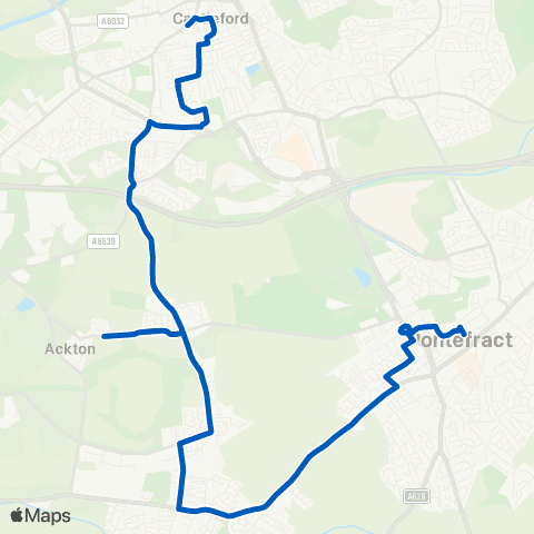 Ross Travel Castleford Bus Sta - Pontefract Bus Sta map