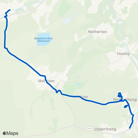 Stotts Coaches Slaithwaite Fire Sta - Holmfirth Bus Sta map