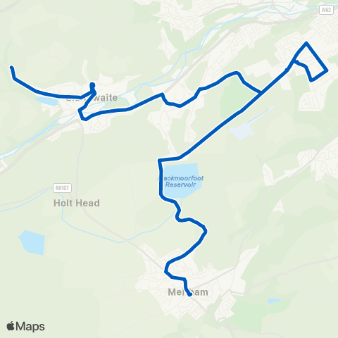 Stotts Coaches Slaithwaite Fire Sta - Parkin Ln Holmfirth Rd map