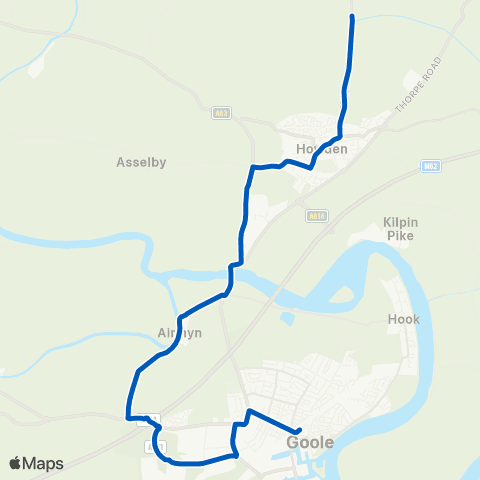 Sweyne Coaches Howden Railway Sta - Goole Vermuyden Way map