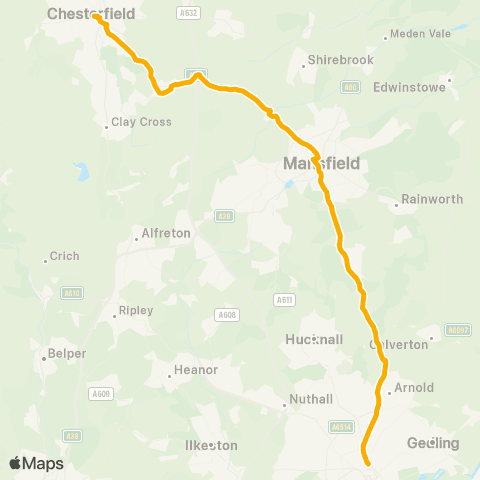 Stagecoach East Midlands Victoria Bus Sta - Mansfield Bus Sta map