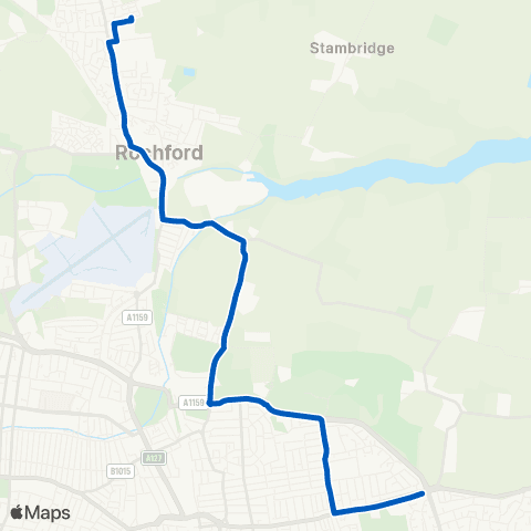 Stephensons of Essex Bournes Green Roundabout - The King Edmund Sch map