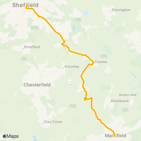 Stagecoach East Midlands Mansfield Bus Sta - Sheffield Interchange / D5 map
