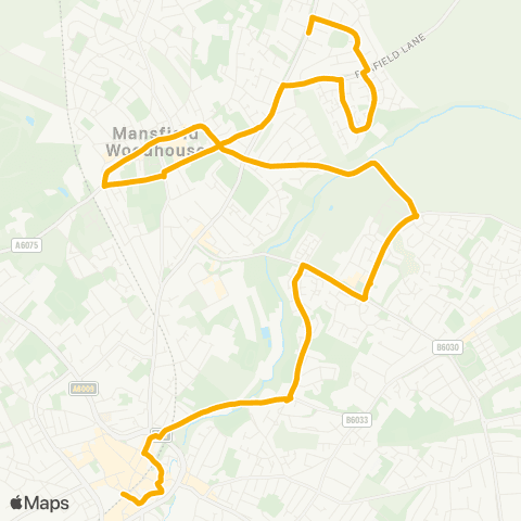 Stagecoach East Midlands Ashwell Avenue - Mansfield Bus Station map
