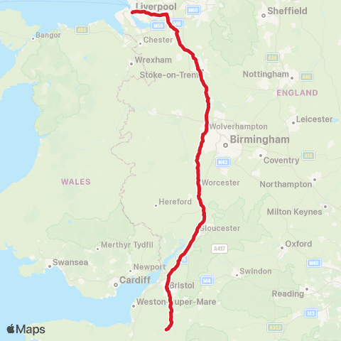 National Express Liverpool One Bus Sta - Glastonbury Festival Coach Pk map