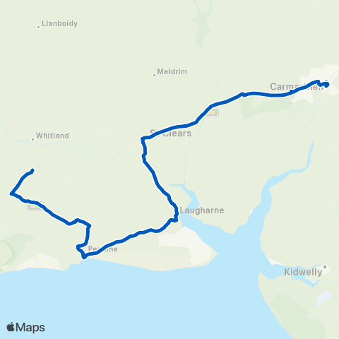 Taf Valley Coaches Pen-Y-Back - Carmarthen Railway Station map
