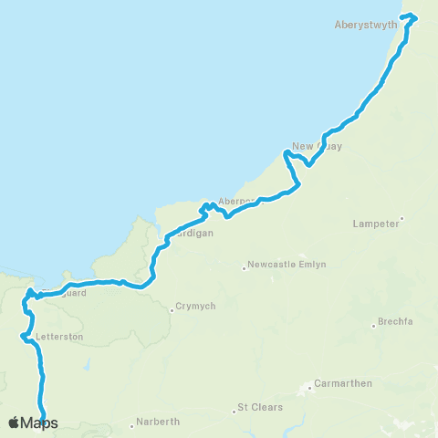 Richards Bros Aberystwyth Bus Sta Stand 7 - Haverfordwest Railway Sta map