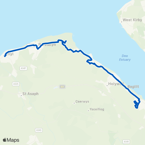 P & O Lloyd Flint Cottage Hosp - Rhyl Railway Sta Stand E map