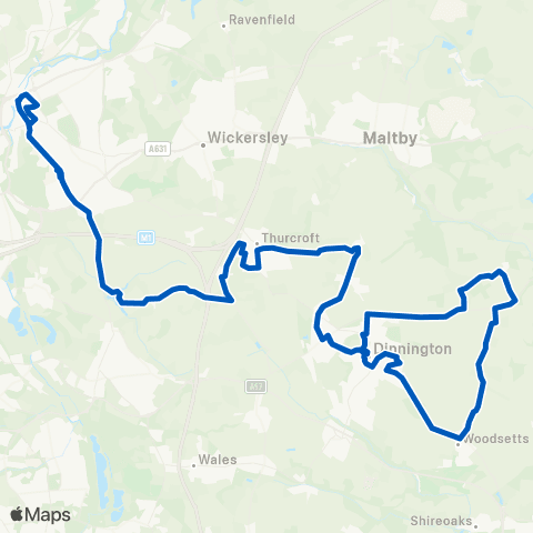 TM Travel Rotherham Interchange / A6 - Dinnington Interchange / A3 map