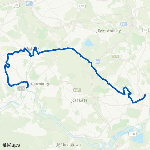 Yorkshire Travel Group Dewsbury Bus Sta - Wakefield Bus Sta map