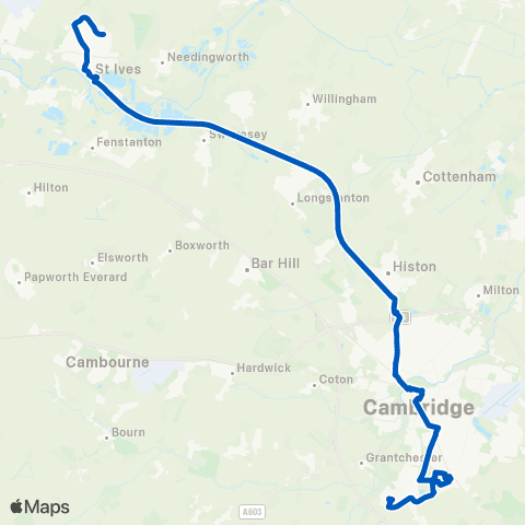 East Midlands The Busway Trumpington P&R - Burrel Rd map