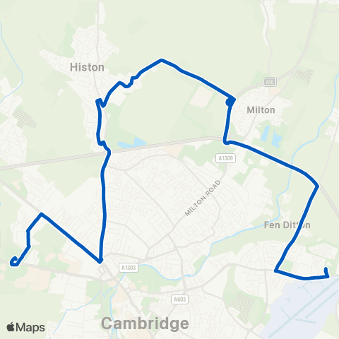 East Midlands Newmarket P&R - Madingley Rd P&R map