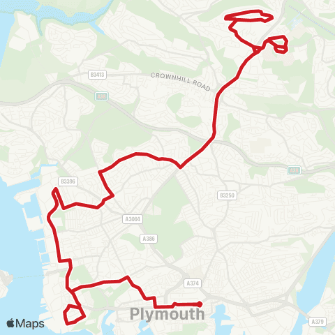 Plymouth Citybus Royal Parade - Derriford Hospital map