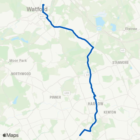 Metroline Travel S Harrow Bus Sta - Watford Jct Railway Sta map