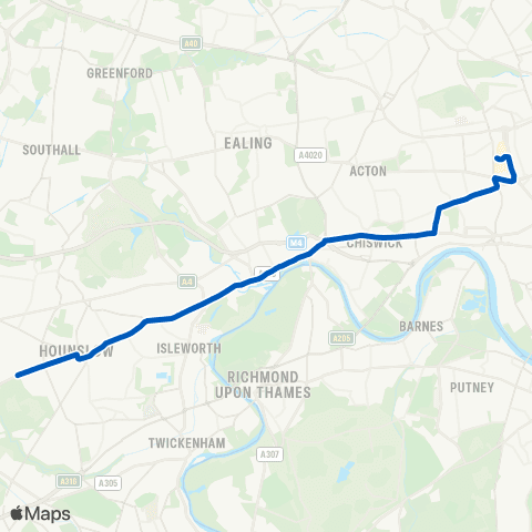 Metroline Travel White City Bus Sta - Hounslow Heath / The Hussar map