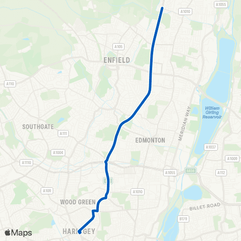 Metroline Travel Turnpike Ln Bus Sta - Turkey St Sta / Great Cambridge Rd map