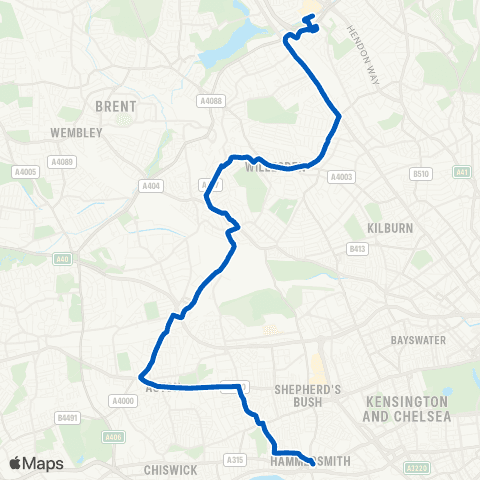 Metroline Travel Hammersmith Bus Sta - Brent Cross Shopping Ctr map