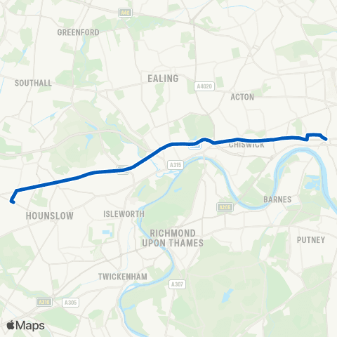 Metroline Travel Hammersmith Bus Sta - Hounslow W Sta map