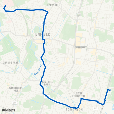Metroline Travel Picketts Lock Ctr - Chase Farm Hosp / Main Entrance map