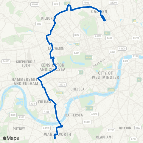 Metroline Travel Bayham Street - Mapleton Crescent map