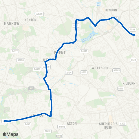 Metroline Travel Golders Green Station - Ealing Hospital map