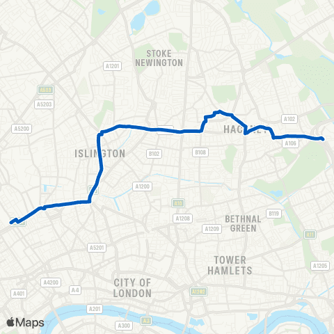 Metroline Travel Euston Sta - Hackney Wick / Trowbridge Rd map