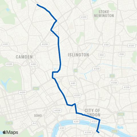 Metroline Travel London Bridge Bus Sta - Archway Sta / Holloway Rd map