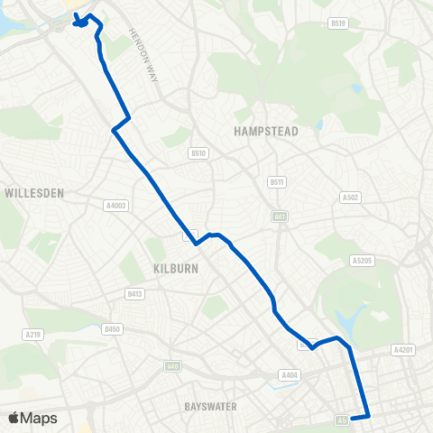 Metroline Travel Marble Arch - Brent Cross Shopping Ctr map